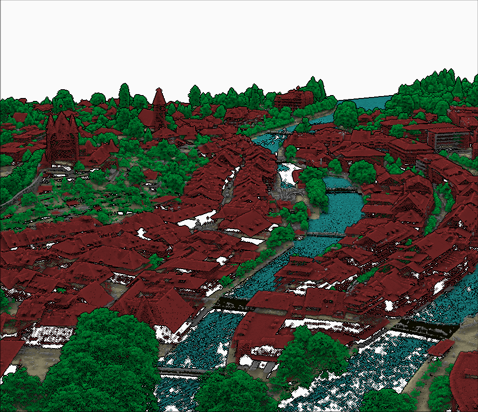 LiDAR point cloud of the old town of Thun, displayed in three dimensions
