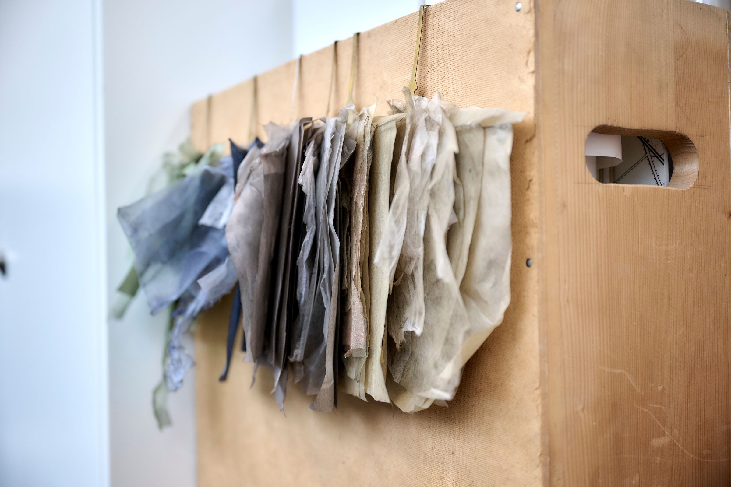 A row of paper scraps in different colours