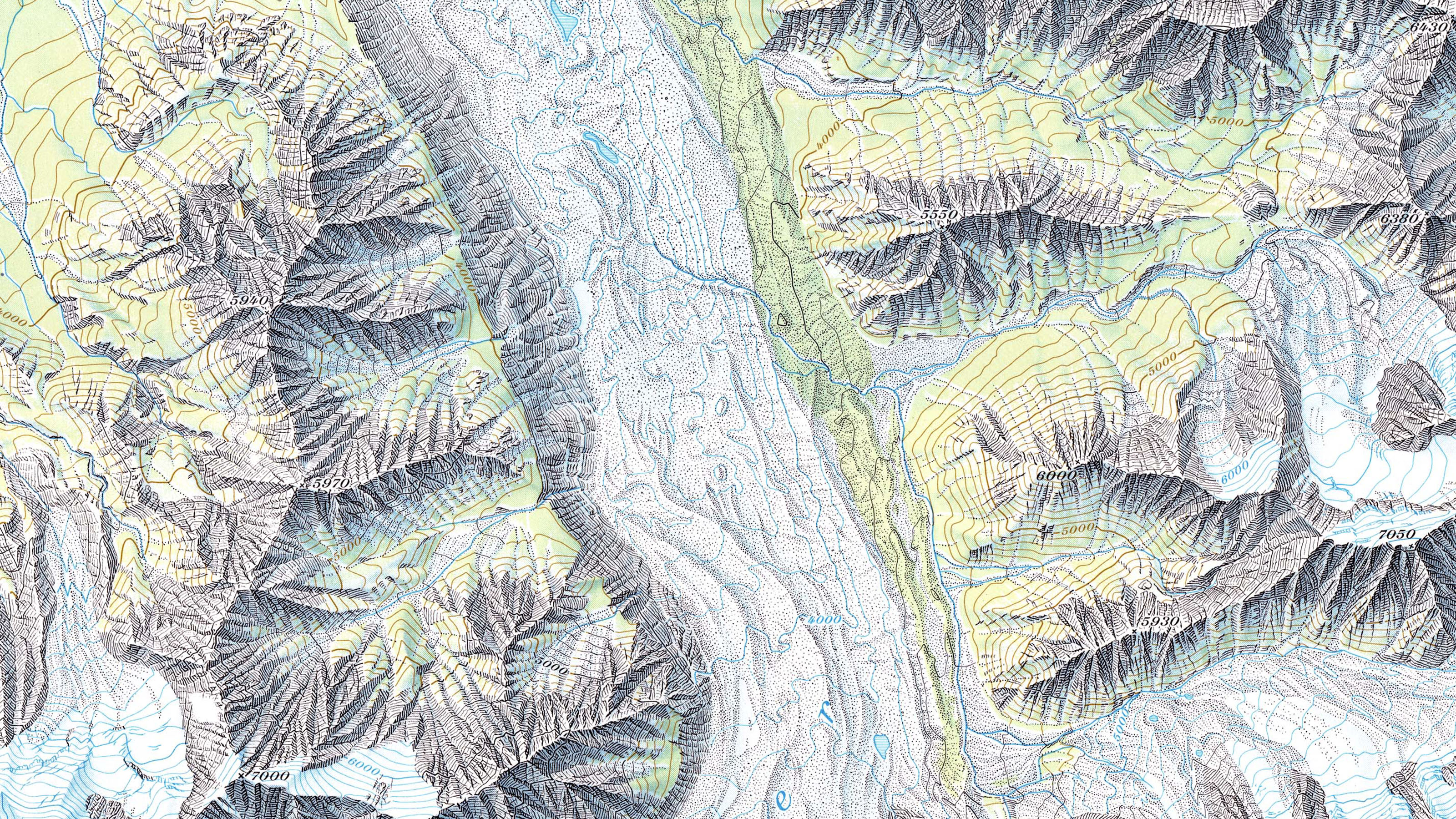 Section of the McKinley map showing bright green meadow areas.