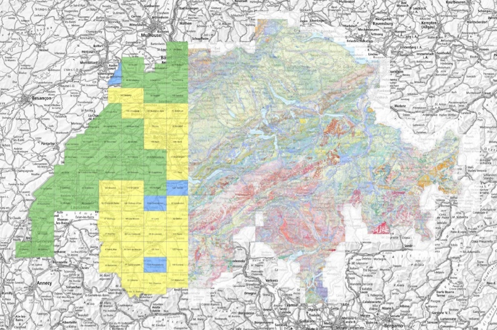 The image shows a combination of the GeoCover division on the left and GeoCover vector datasets on the right.