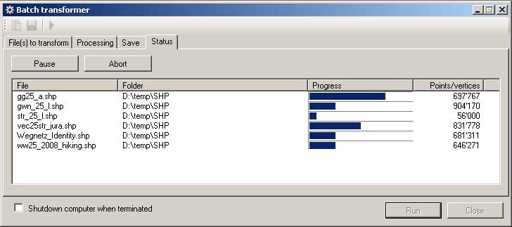 Batch processing: transformation of Shapefiles