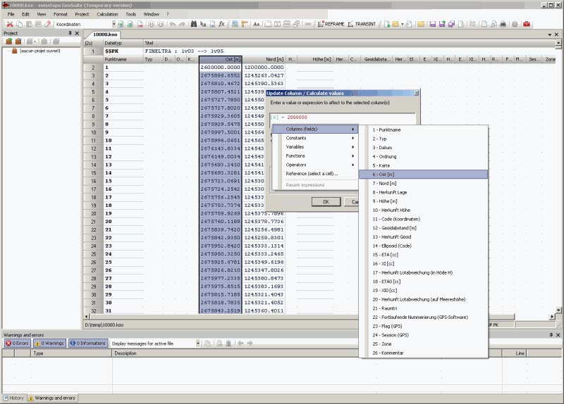 File editing: update/calculation of column values