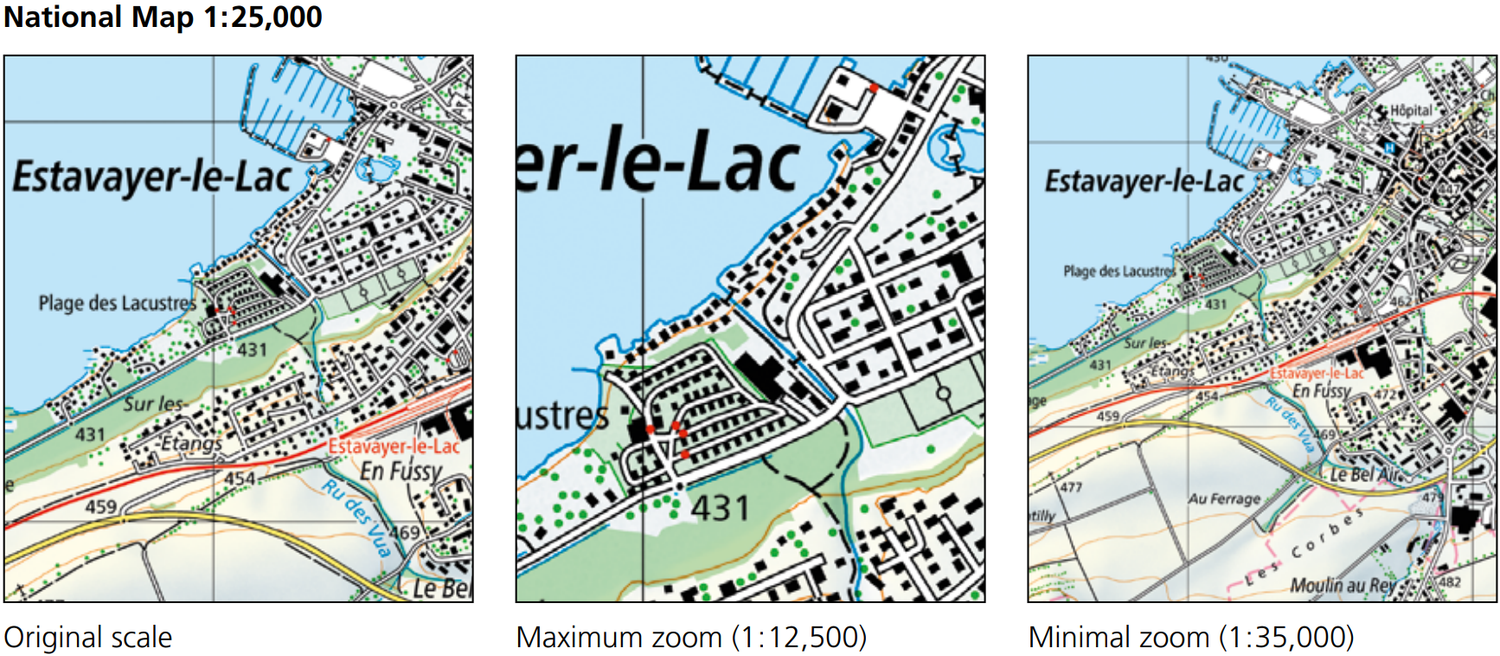 Overview of zoom levels mySwissMap