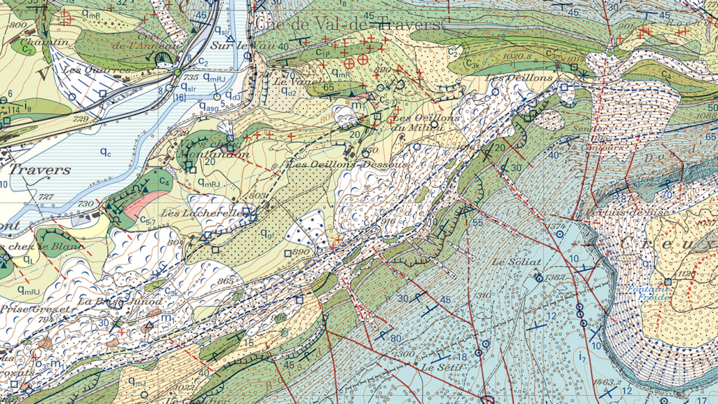 Extrait de la feuille Travers – Atlas géologique de la Suisse 1:25 000 (GA25)
