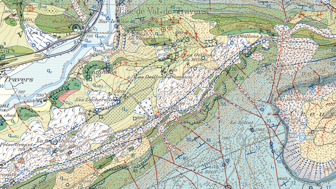Extrait de la feuille Travers – Atlas géologique de la Suisse 1:25 000 (GA25)