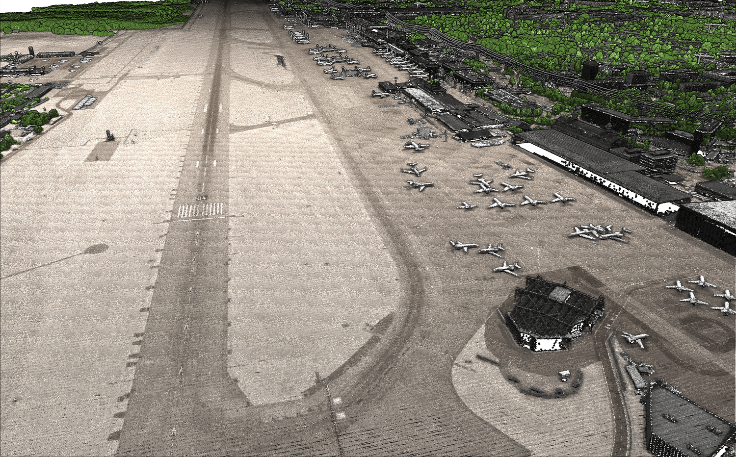 Aéroport de Cointrin représenté sous forme de nuage de points LiDAR