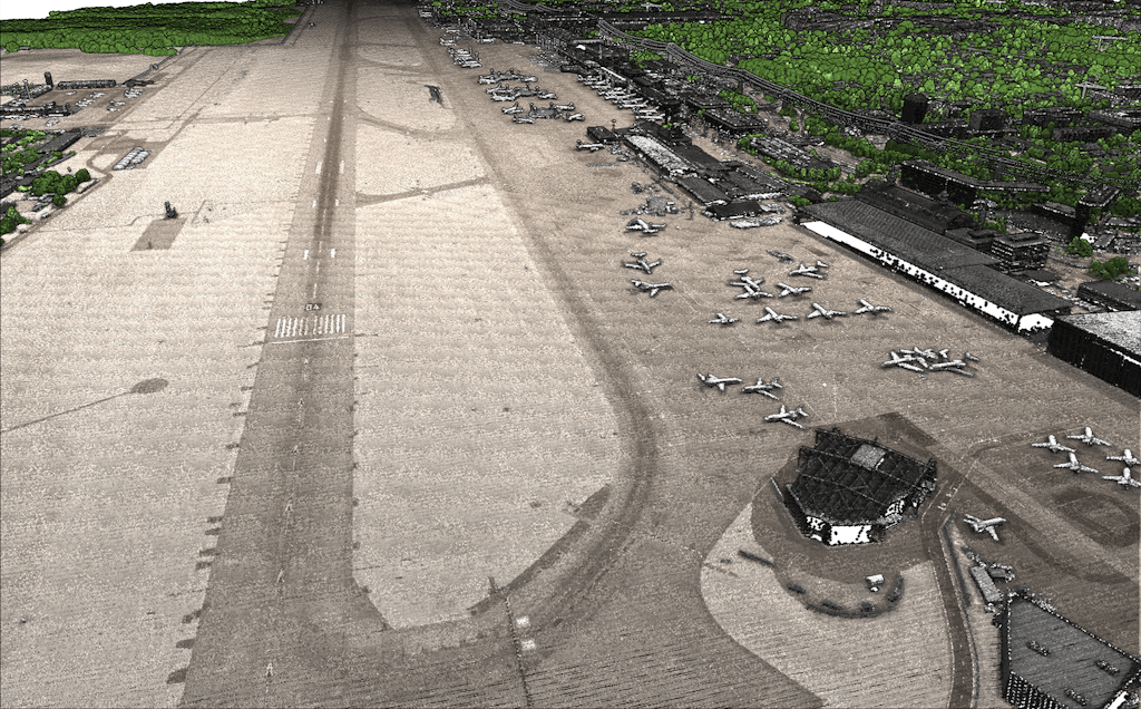 Aéroport de Cointrin représenté sous forme de nuage de points LiDAR