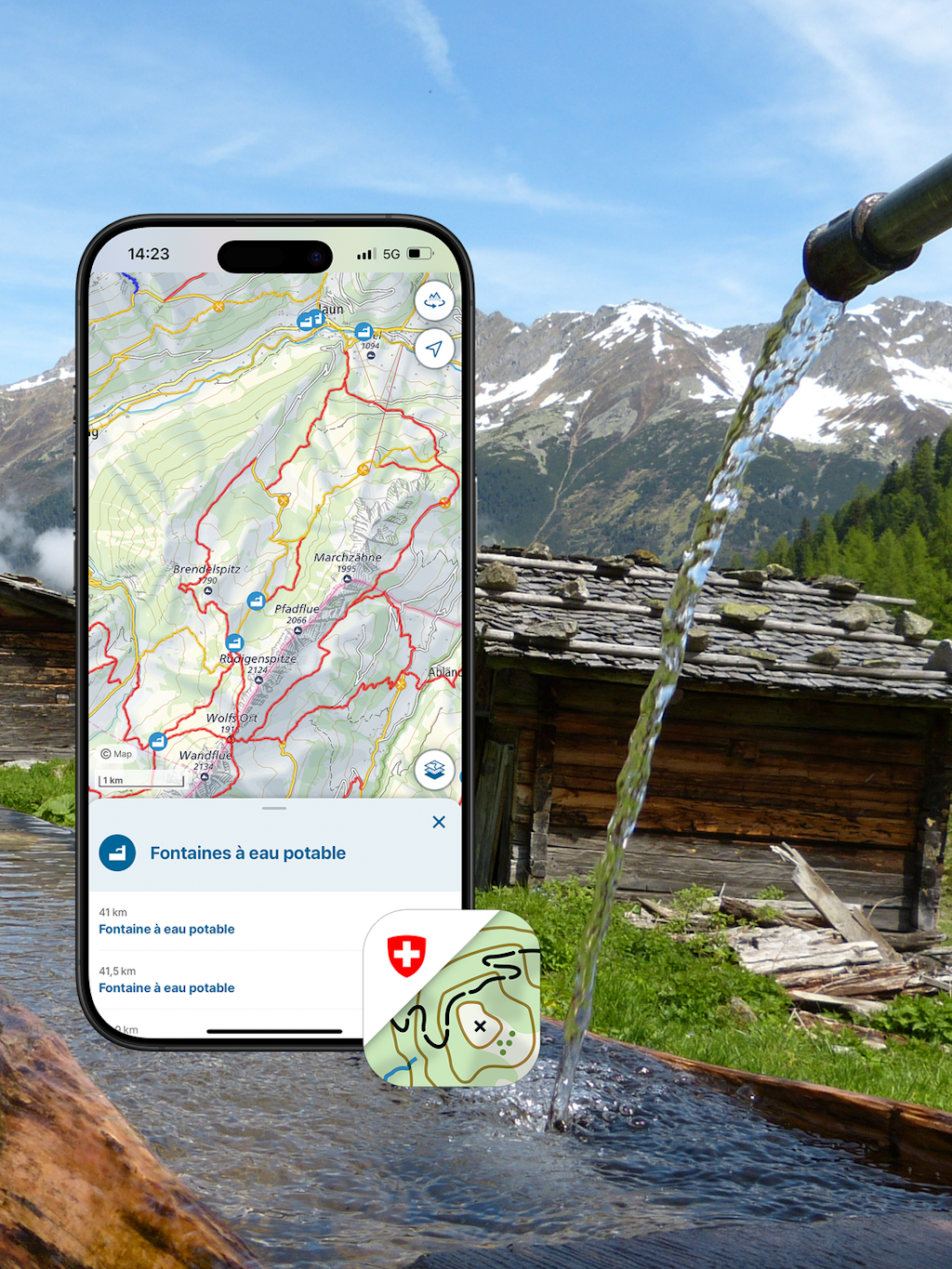 Screenshot recherche app d'une fontaine