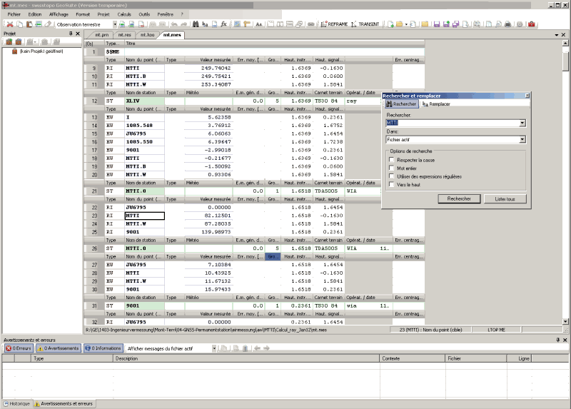 Edition d'un fichier de mesures LTOP et recherche