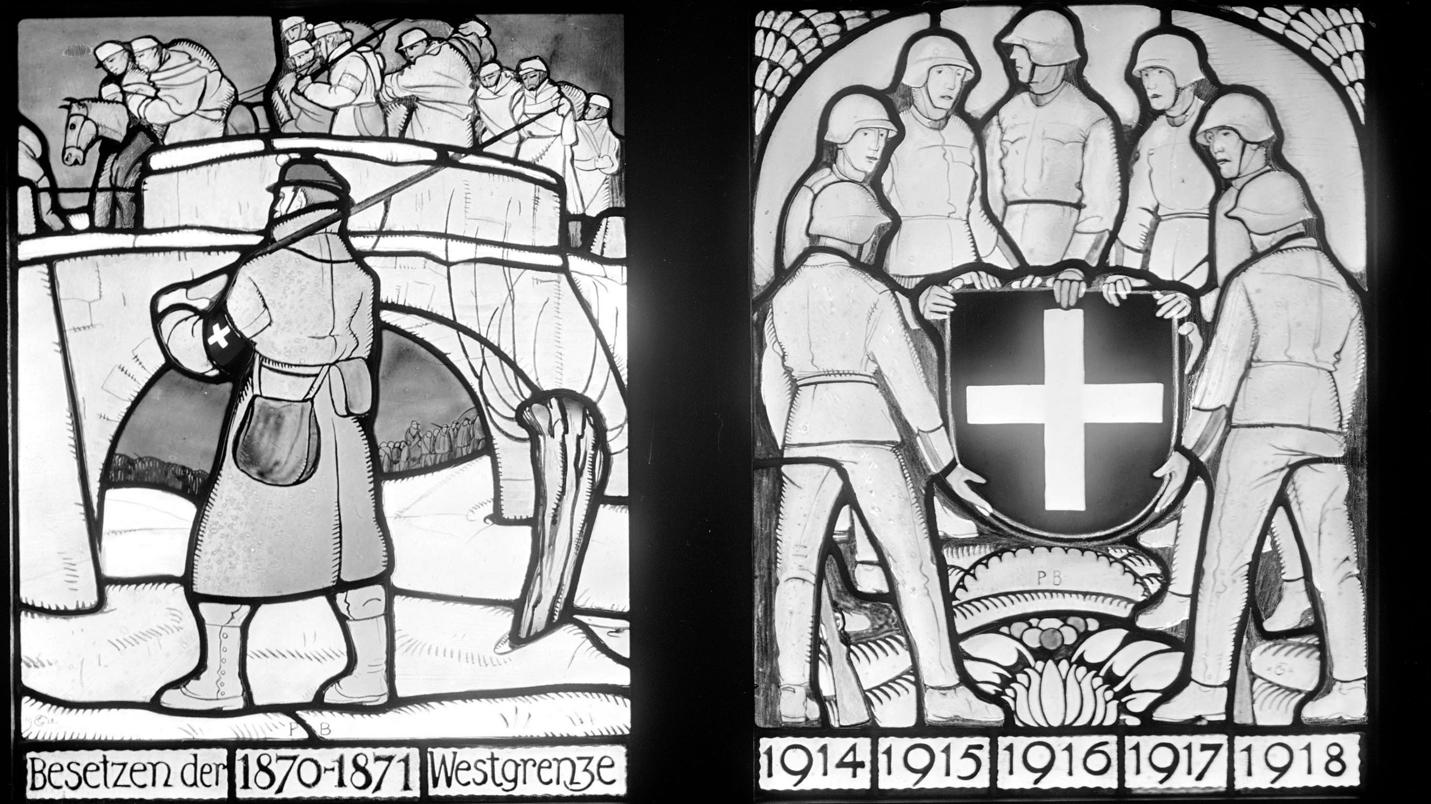 Dans la Maison du soldat de Dübendorf, les vitraux rappelaient l’occupation des frontières dans les années 1870–1871 et 1914–1918