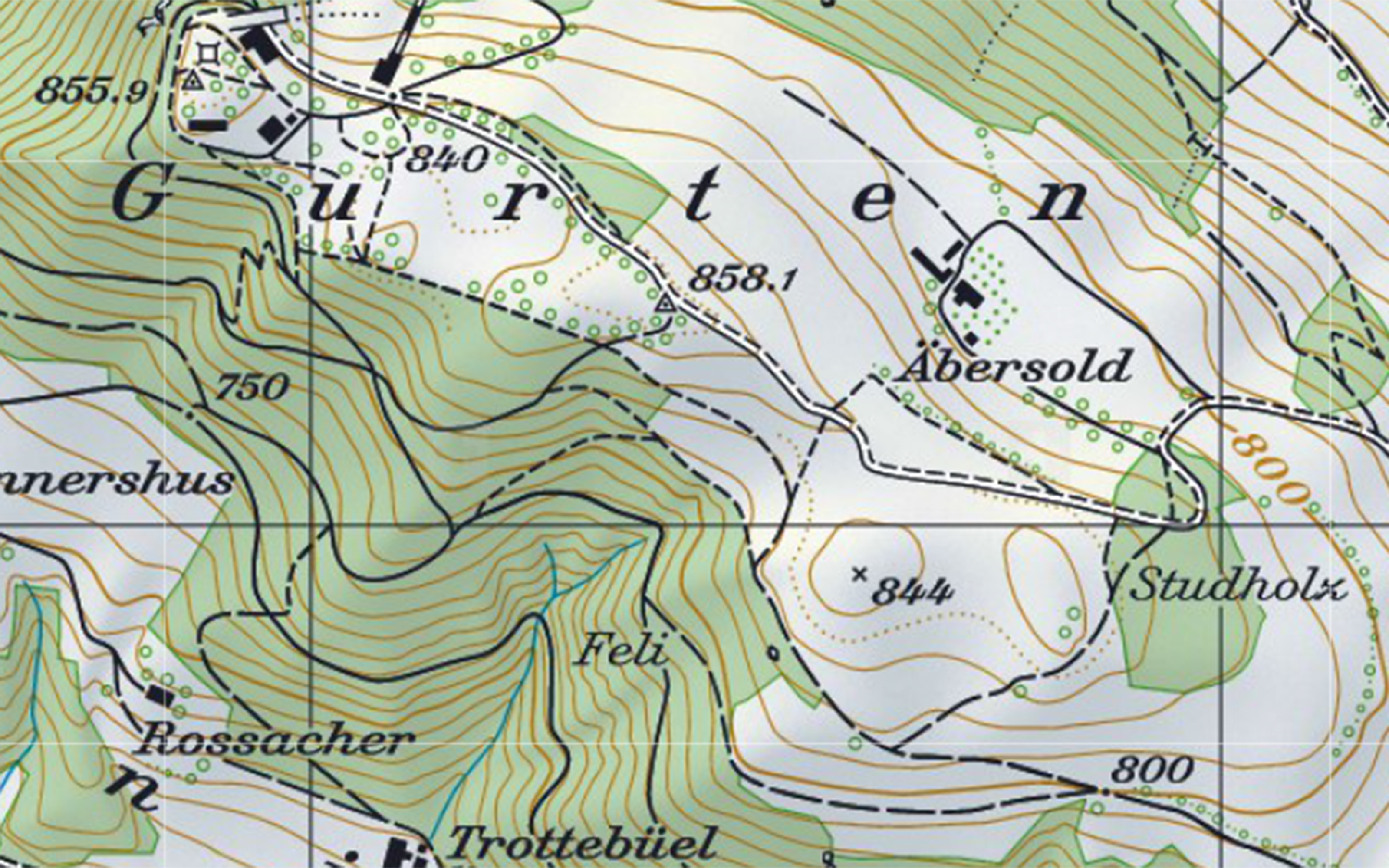 Carte 1:25 000, région Gurten avec le signe conventionnel "pyramide"