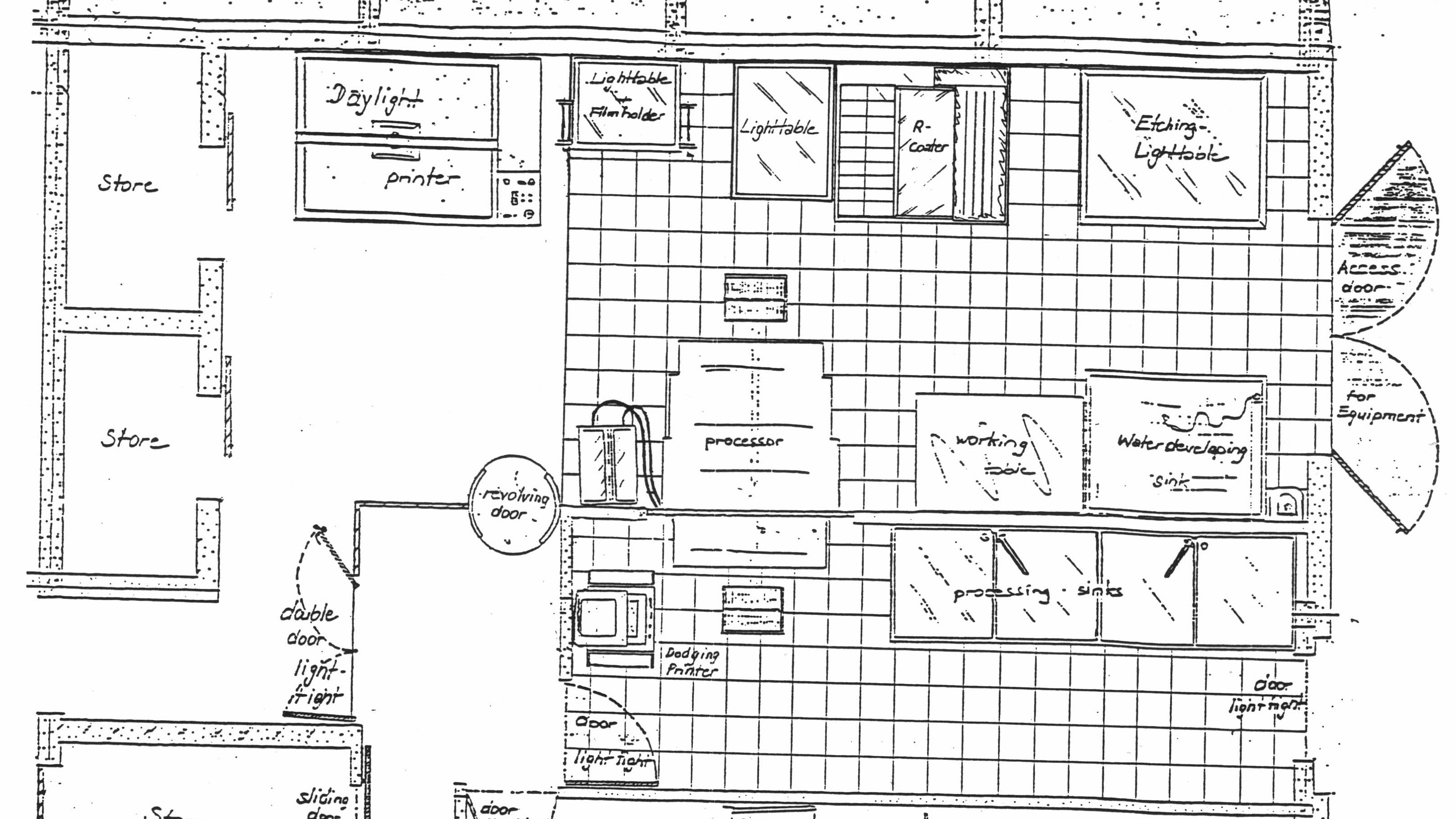 Plan du laboratoire de photographie au Lesotho, vers 1987.