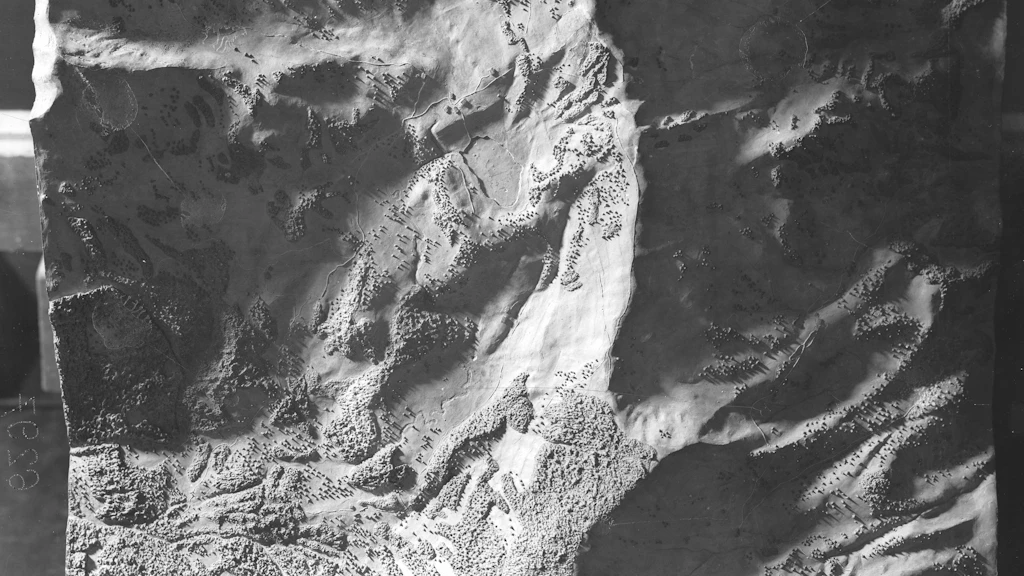Modèle de relief tridimensionnel de la région de Flühli avec une ombre portée évidente.