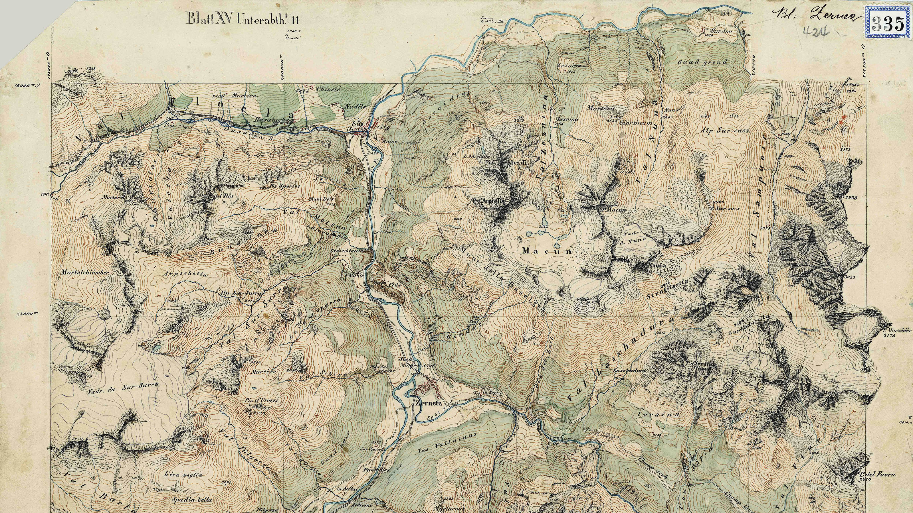 Levé original de la région de Zernetz, multicolore.