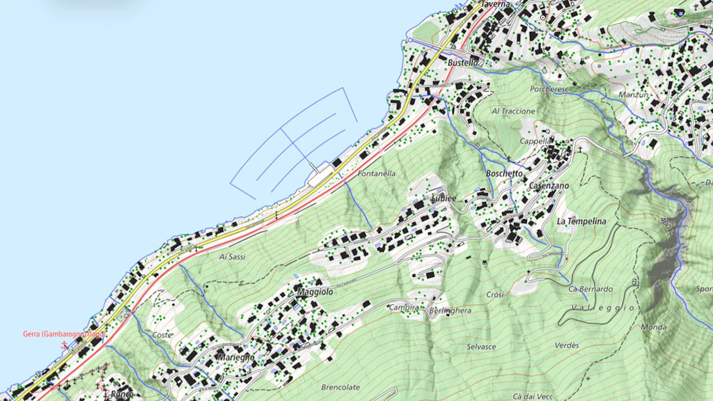 L'image montre un extrait de la carte swissTLM à Gambarogno.