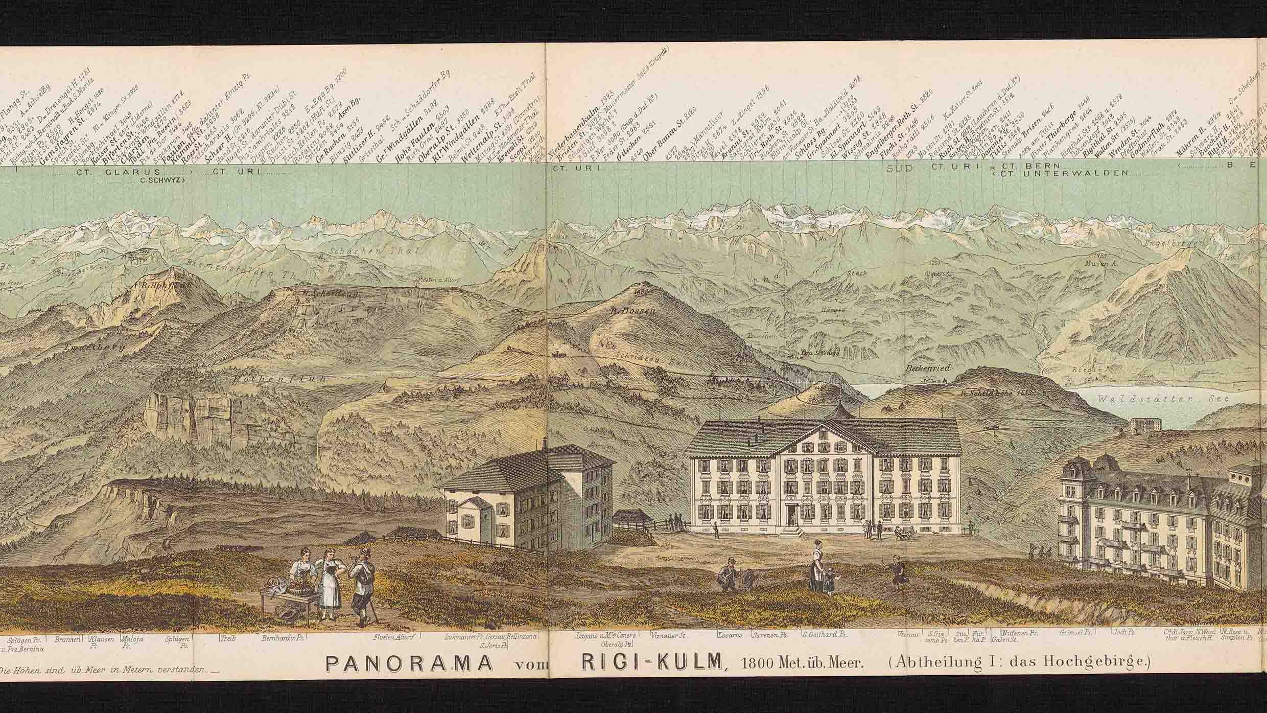 Panorama dessiné à la main du Rigi-Kulm