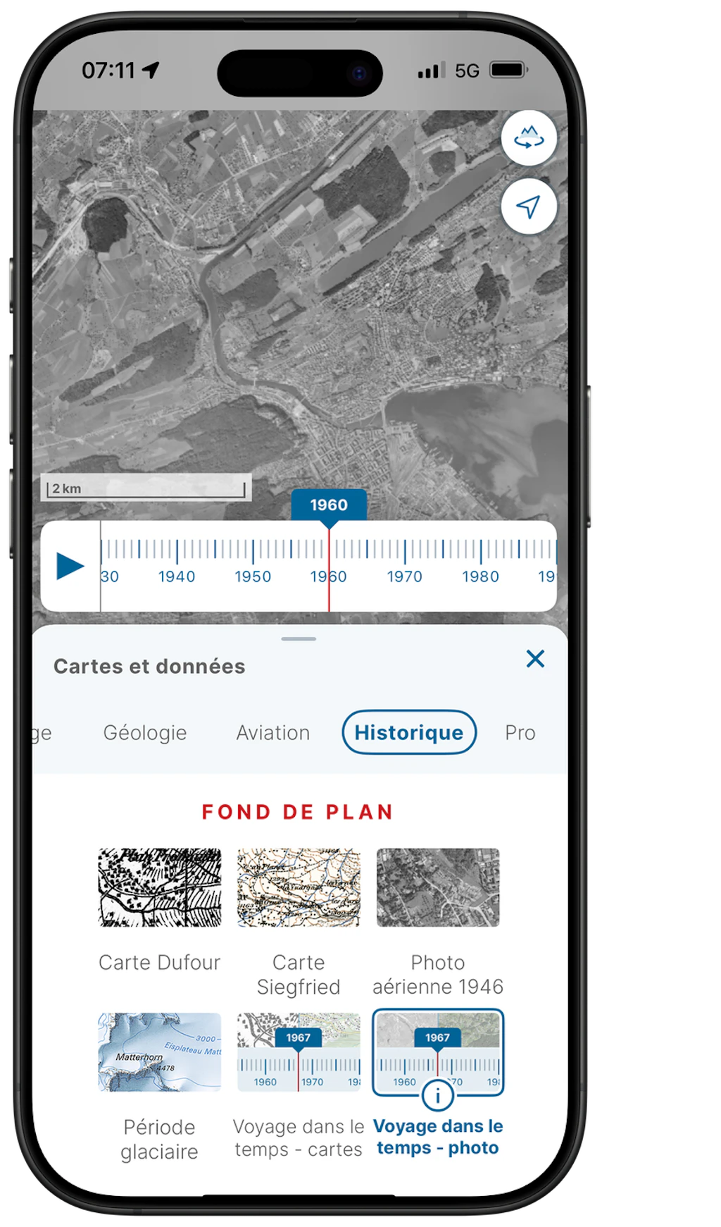 Screen App voyage dans le temps des images aériennes