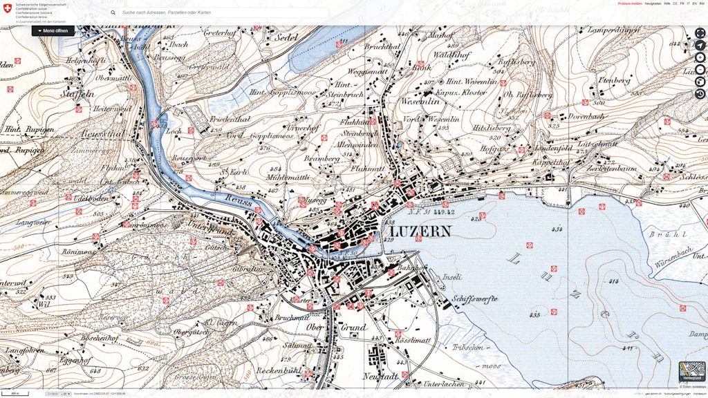 Carte historique de Lucerne. Extrait du visualiseur de cartes map.geo.admin.ch