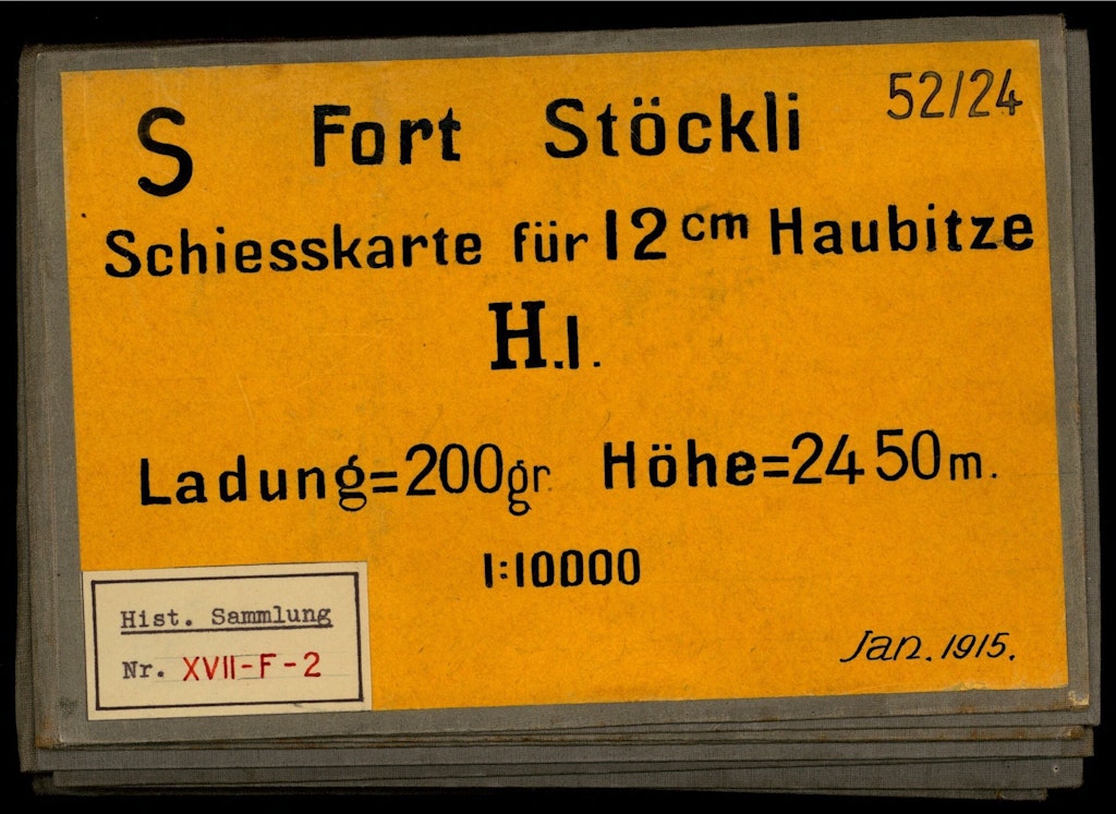 Couverture de la carte de tir du Fort Stöckli, 1915
