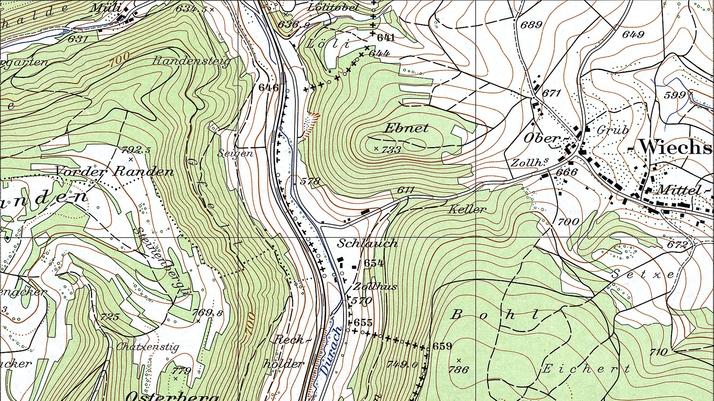 Frontière nationale à Schlauch, Schaffhouse, avec la nouvelle route nationale, 1971