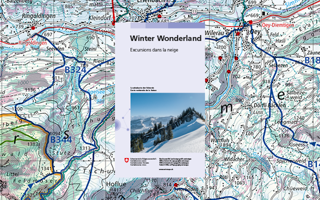Extrait de la carte des sports d'hiver avec couverture de mySwissMap