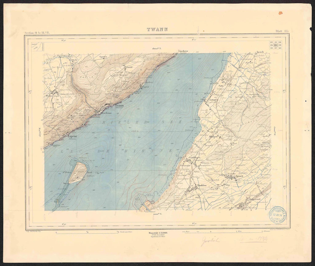 Feuille de la carte Siegfried comportant des modifications apportées à la main.