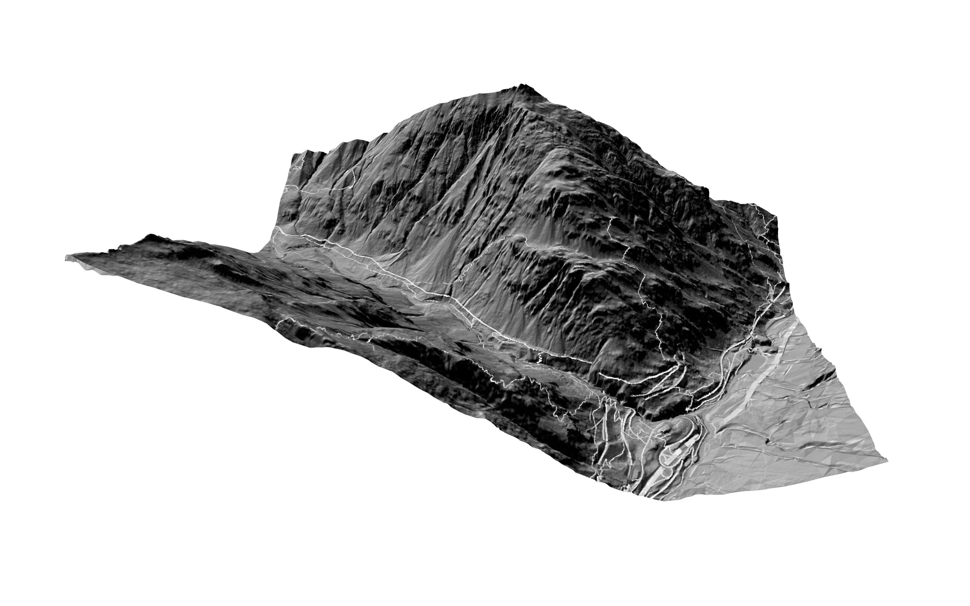 Terrain près de Wassen, texturé à l'aide d'obmrage du relief et d'axes de circulation
