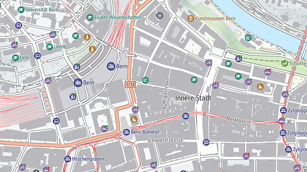 Capture d'écran de la Base Map avec un extrait de Berne