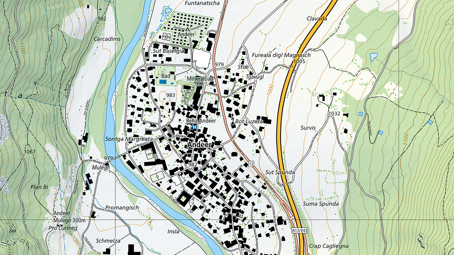 Extrait de la carte nationale 1:10’000, Andeer
