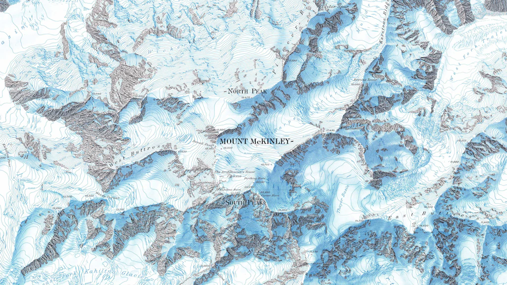 Carte du mont McKinley, extrait. La carte montre un territoire américain, mais elle est faite à la manière suisse.