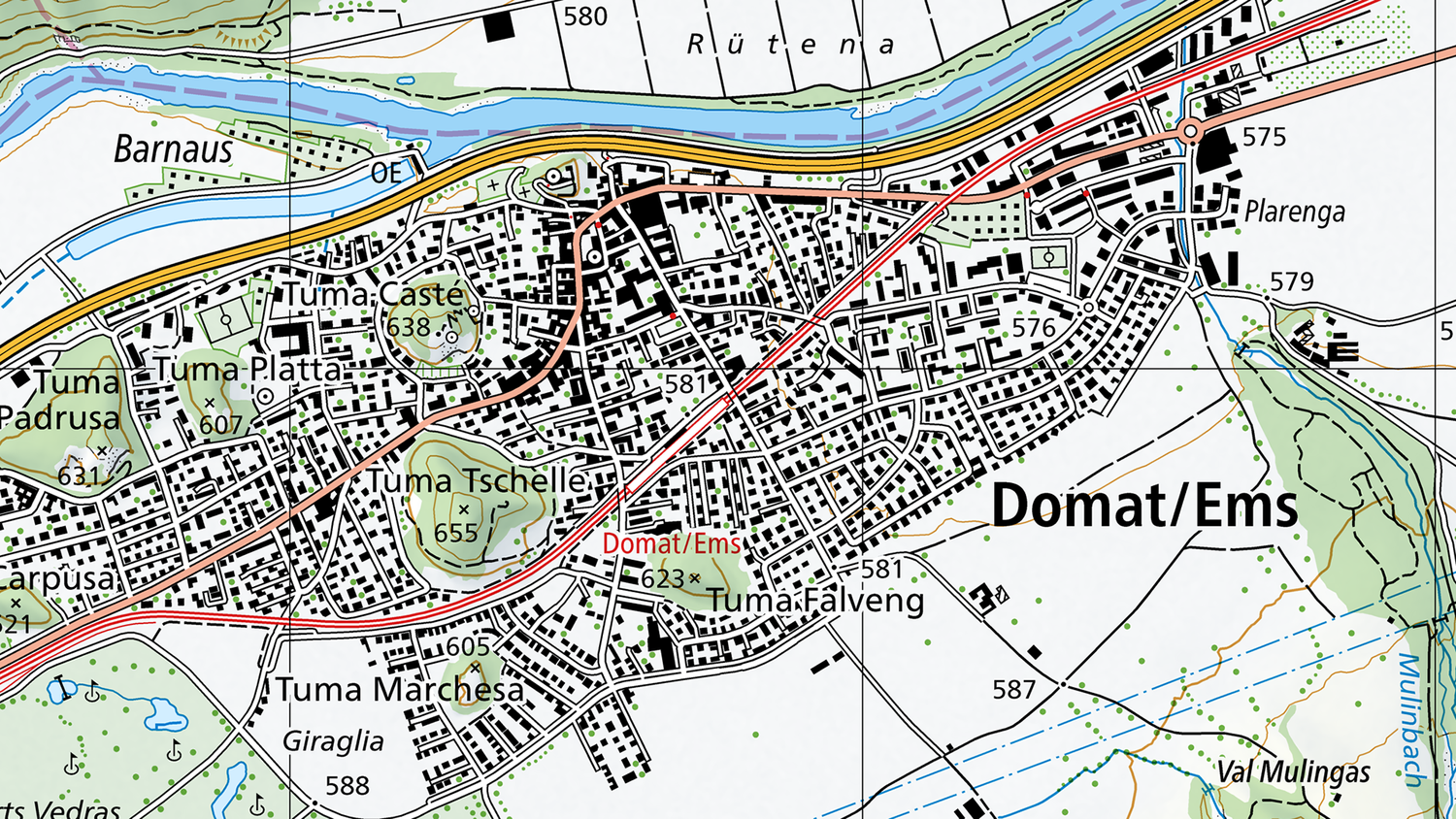 Commune bilingue Domat/Ems sur la carte nationale 1:25'000