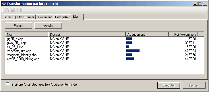 Traitement par lot / transformation de Shapefiles