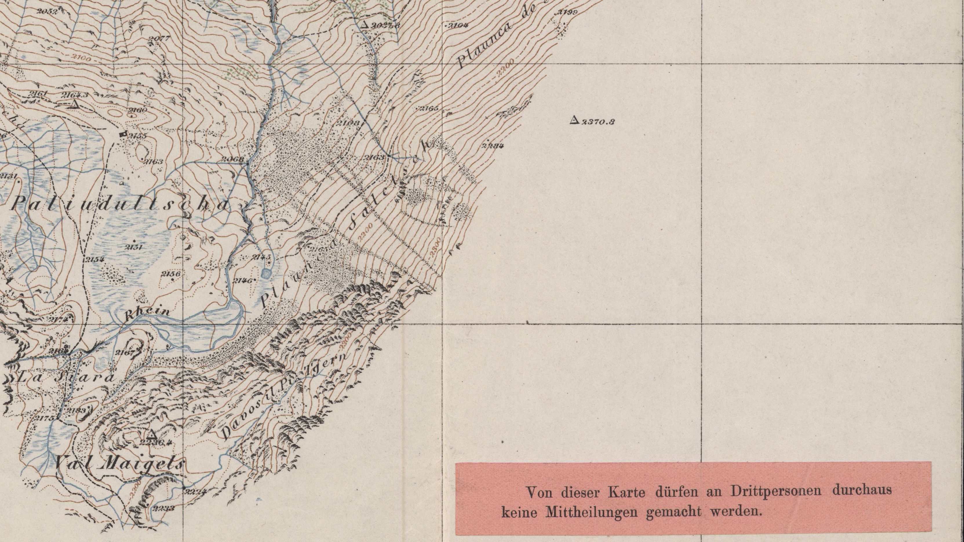 Indication de confidentialité sur la carte des fortifications de la Suisse. Elle dit : "Aucune communication de cette carte ne doit absolument être faite à des tiers".