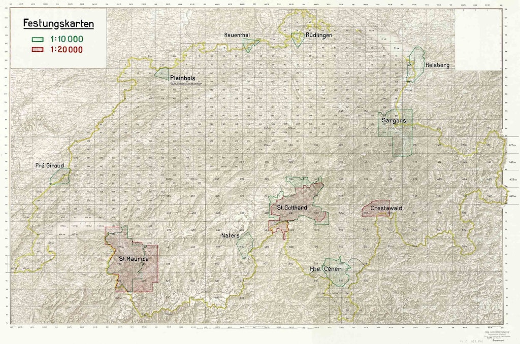 Carte générale des zones couvertes par les cartes des fortifications.