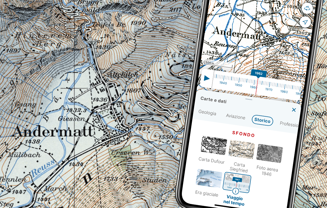 Il viaggio nel tempo nell'app swisstopo