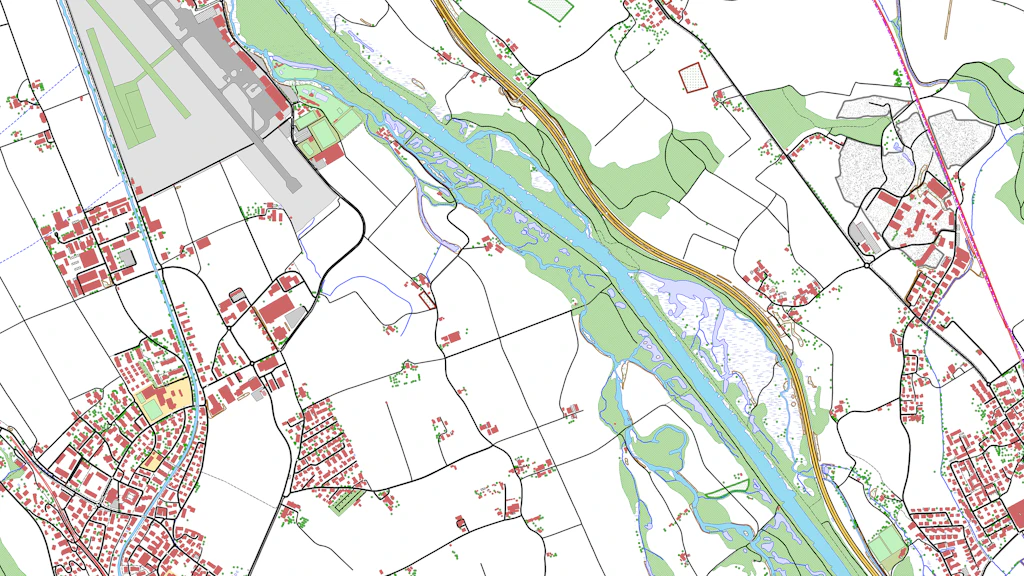L'immagine mostra il modello paesaggistico swissTLM3D nella regione Belp - Rubigen - Allmendingen b. Bern