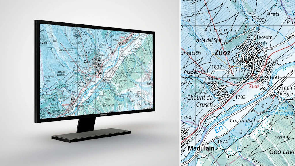 Swiss Map Raster Inverno 50: Swiss Map Raster Inverno 50 è la carta nazionale digitale 1:50 000 in rappresentazione invernale in formato raster.