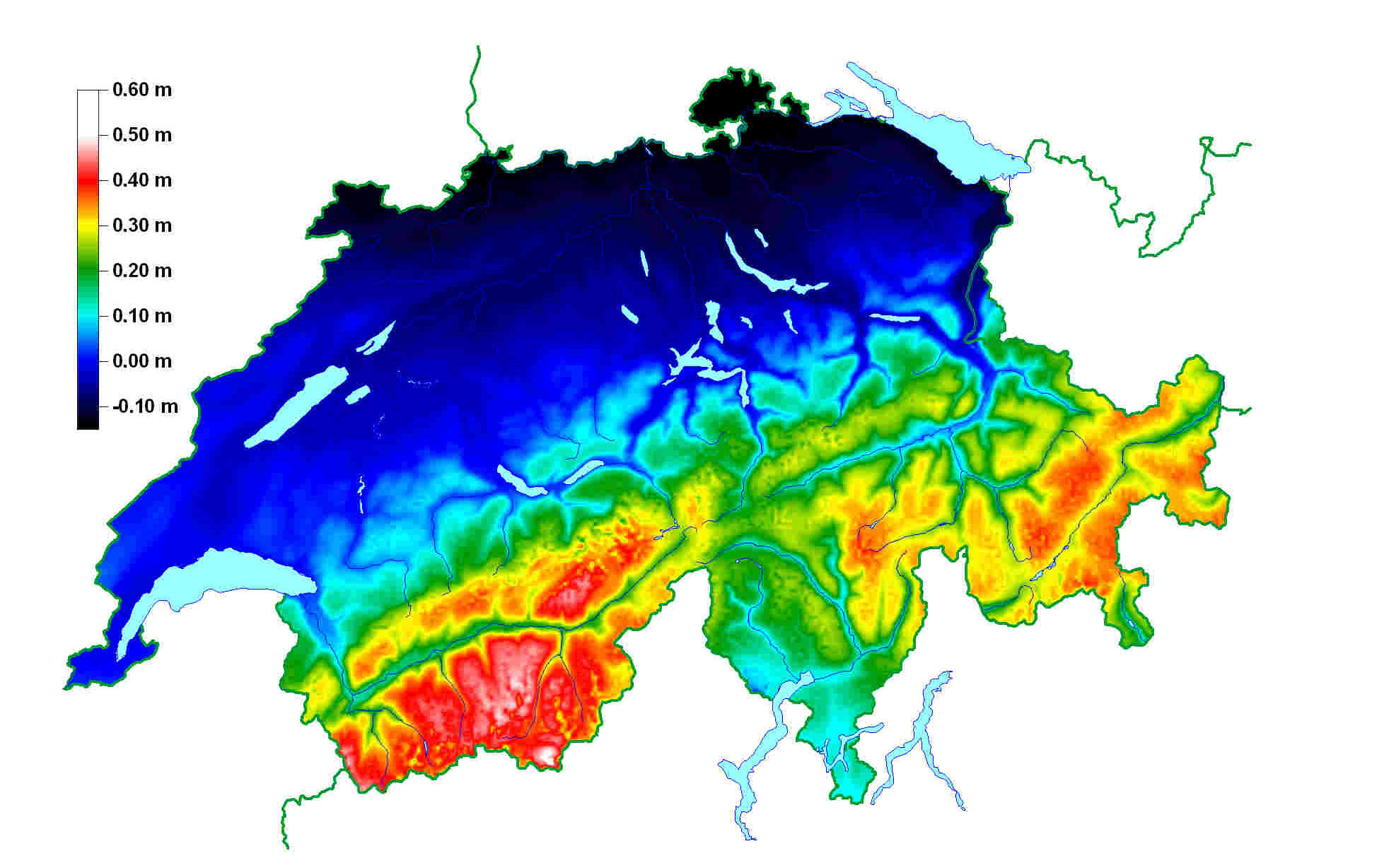 Differenzen in der Höhentransformation zwischen LHN95 zu LN02 in [m