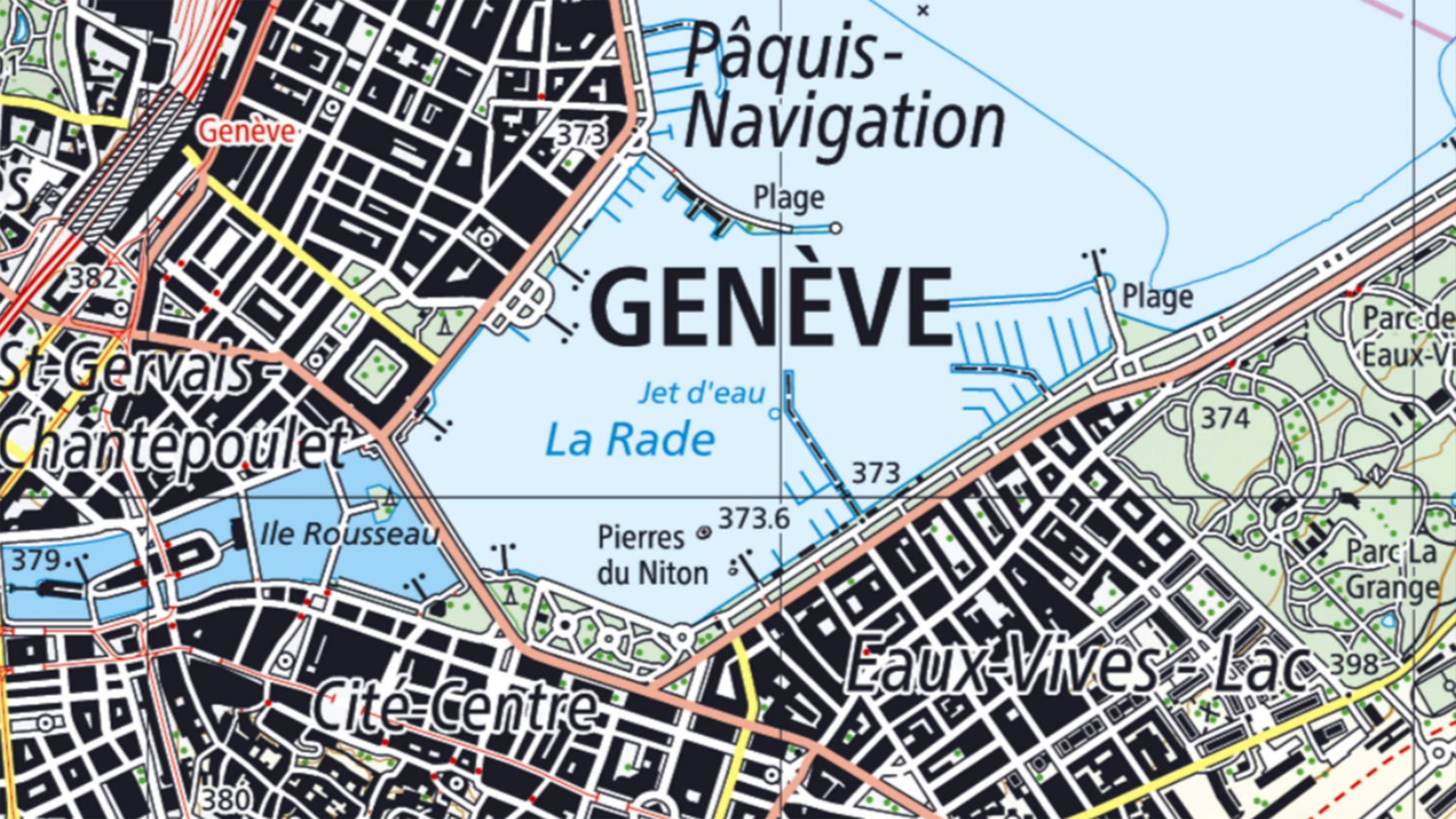 Sezione di Ginevra dalla mappa nazionale del 2015, che mostra la RPN nel bacino del Lago di Ginevra.