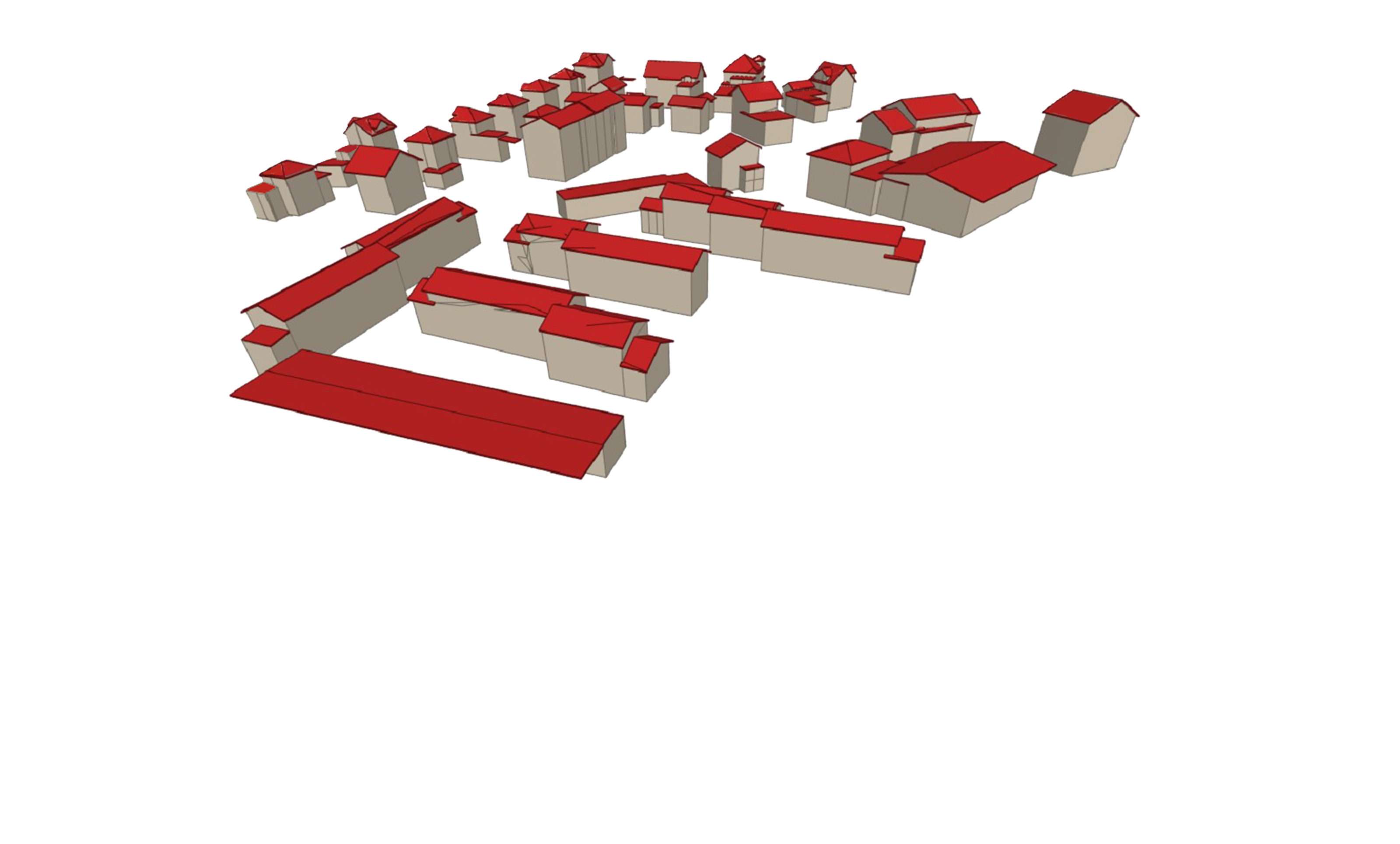 Visualizzazione dell'edificio in 3D da una prospettiva a volo d'uccello