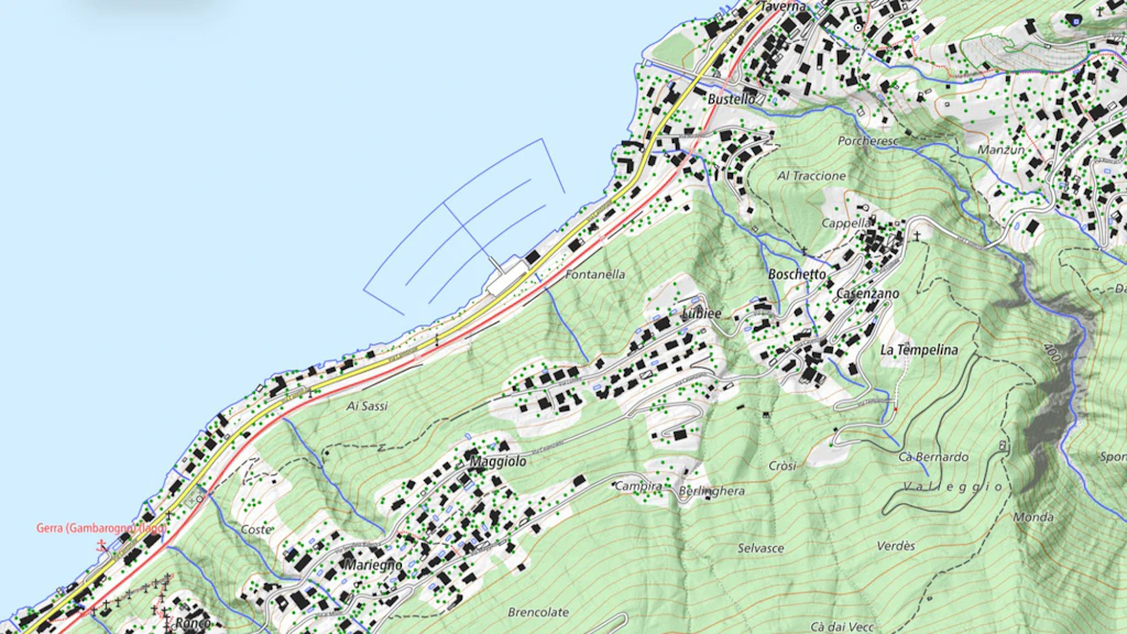 L'immagine mostra una sezione della mappa swissTLM a Gambarogno.