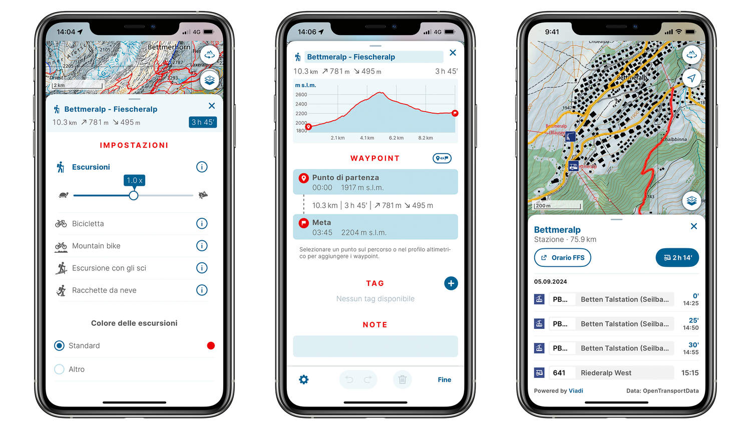 Screens app swisstopo per la pianificazione di un’escursione
