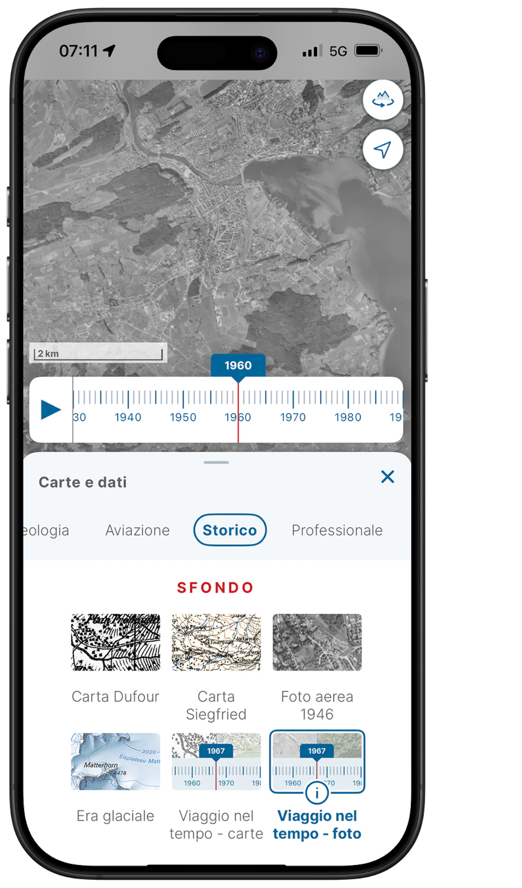 Screen App viaggio nel tempo delle immagini aeree