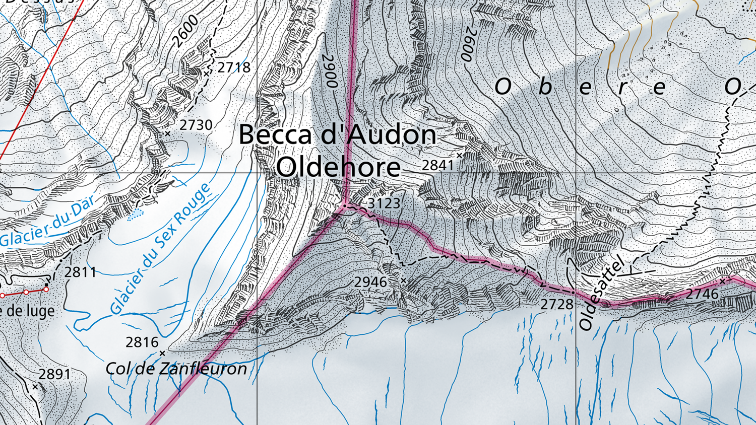 Endonimi Oldehore, Becca d'Audon sulla carta nazionale 1:25'000