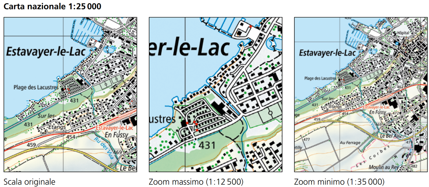 Panoramica dei livelli di zoom mySwissMap